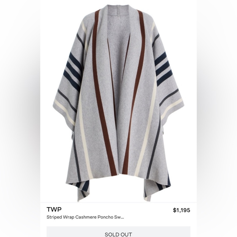 TWP Striped Gray and Brown Cashmere Poncho
